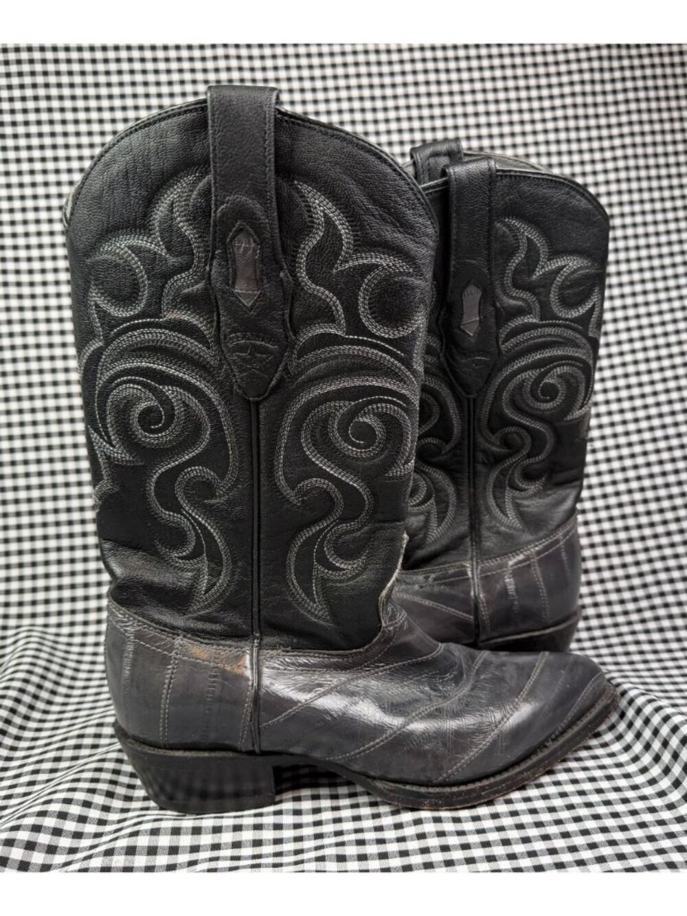 Los Altos Gray Genuine Eel Skin Cowboy Boots Men’s 7.5 EE Western Leather